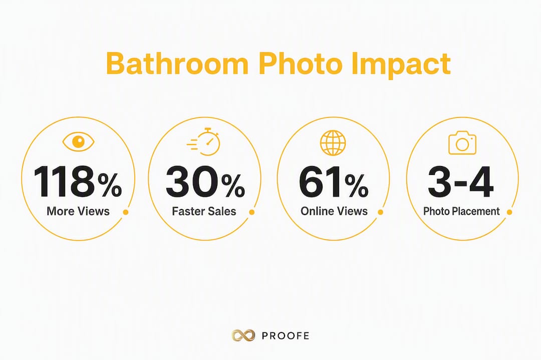 Infographic showing key statistics of bathroom photo impact on listing performance