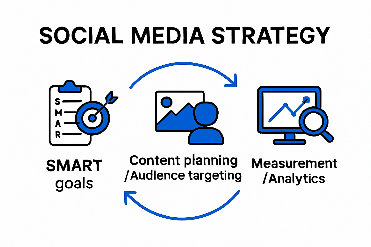 Infographic summarizing steps for strong social media strategy
