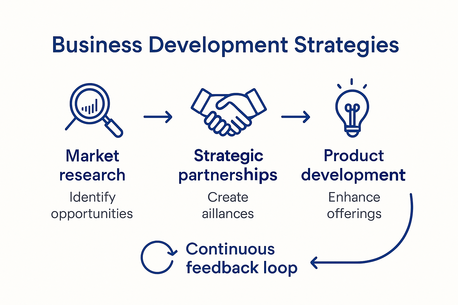 Infographic diagram of core business development strategy components