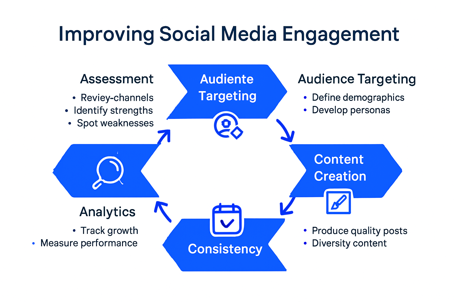 Six-step social media engagement improvement infographic