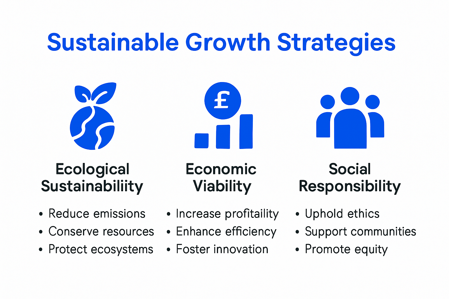 Infographic showing ecological, economic, and social pillars of sustainable growth