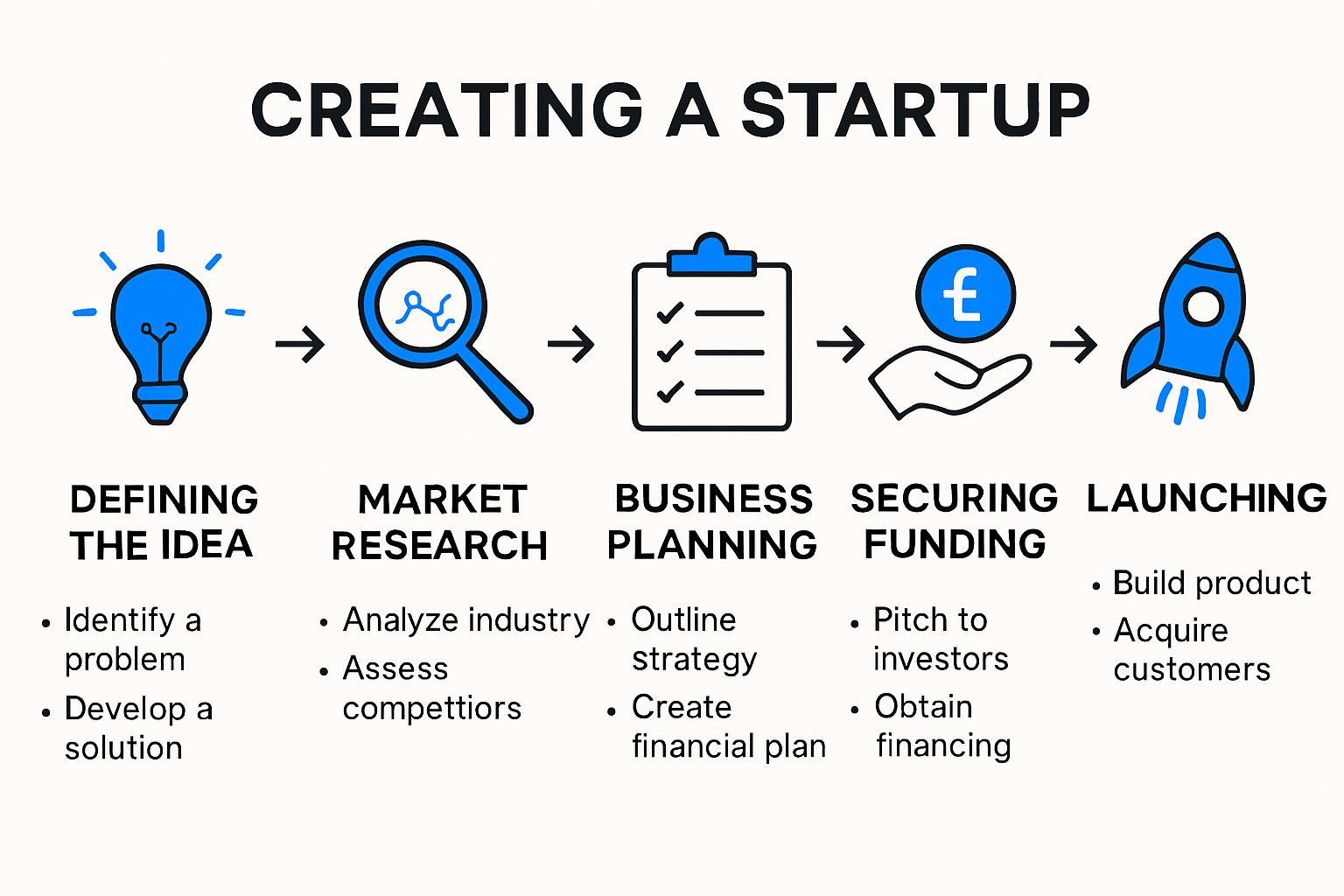 Infographic summarizing 5 startup creation steps