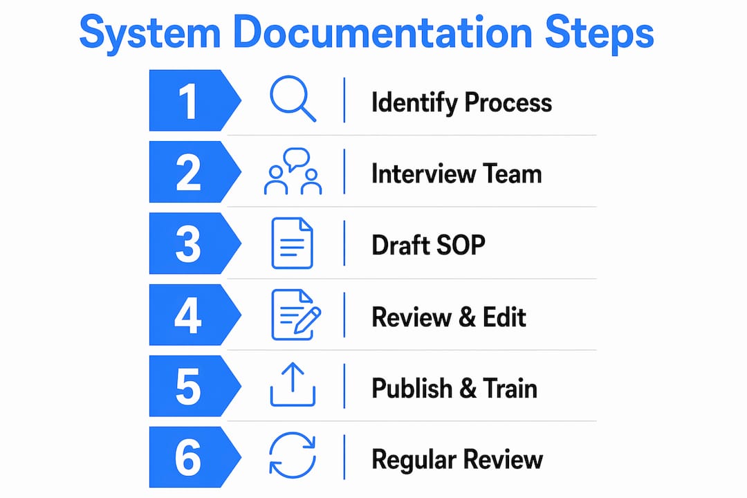 Infographic illustrating business system documentation steps