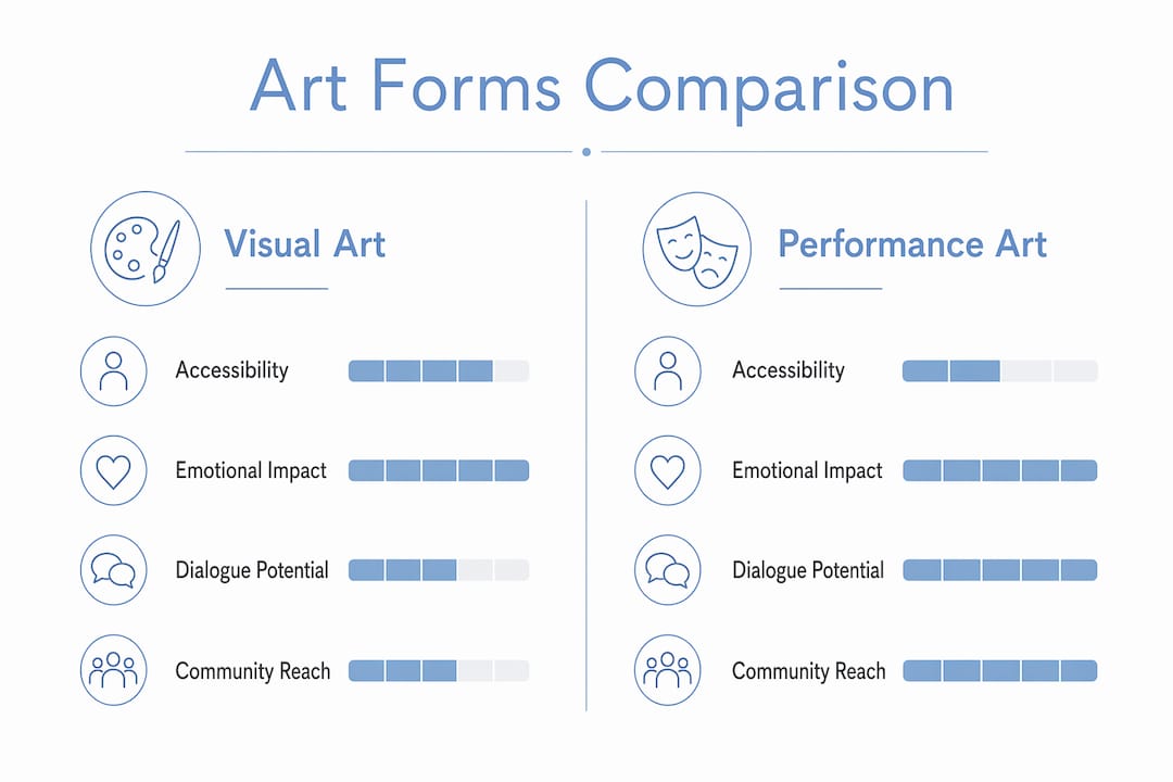 Infographic comparing visual and performance art conversation qualities