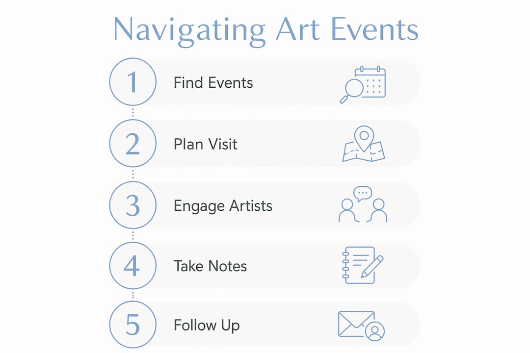 Step-by-step infographic navigating art studio events