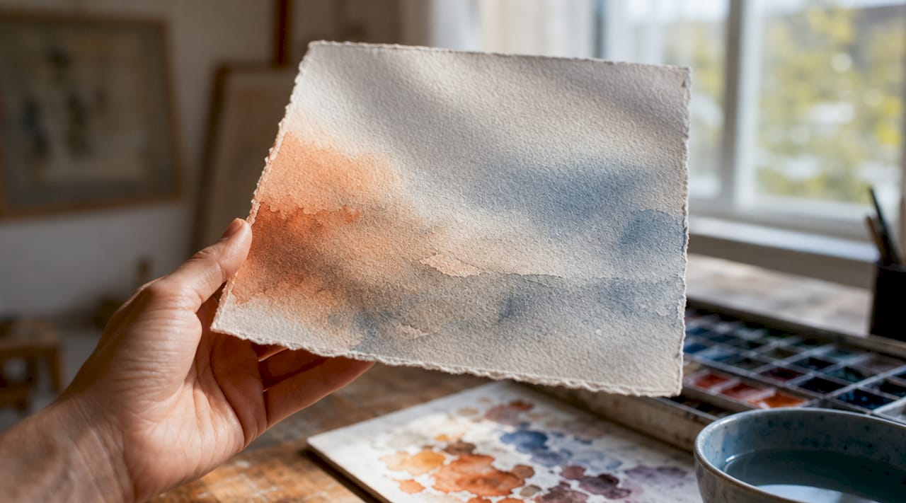 Close-up of watercolor paper texture and pigments
