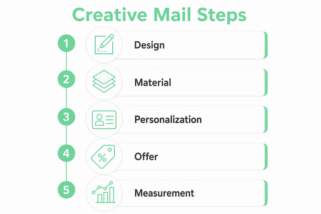 Infographic illustrating creative mail piece key steps