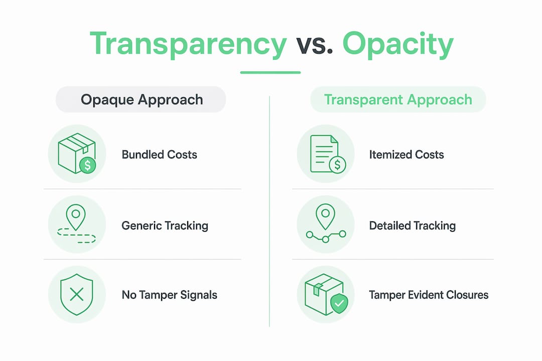Infographic comparing transparent and opaque direct mail approaches