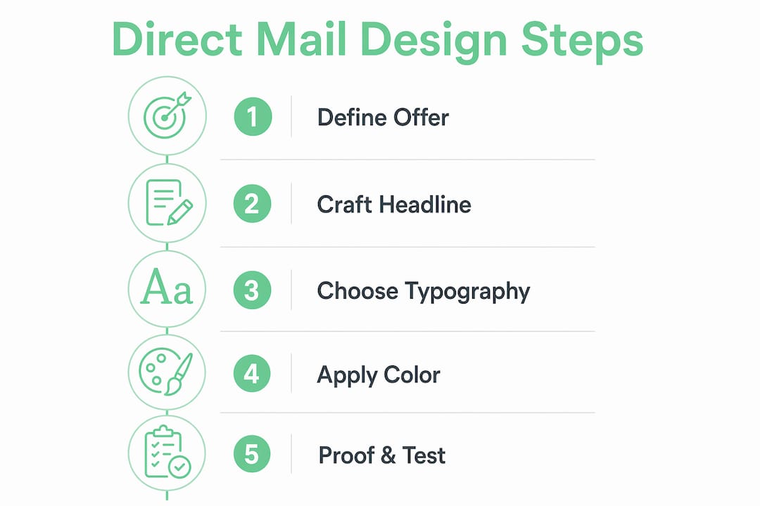 Infographic showing direct mail design process steps