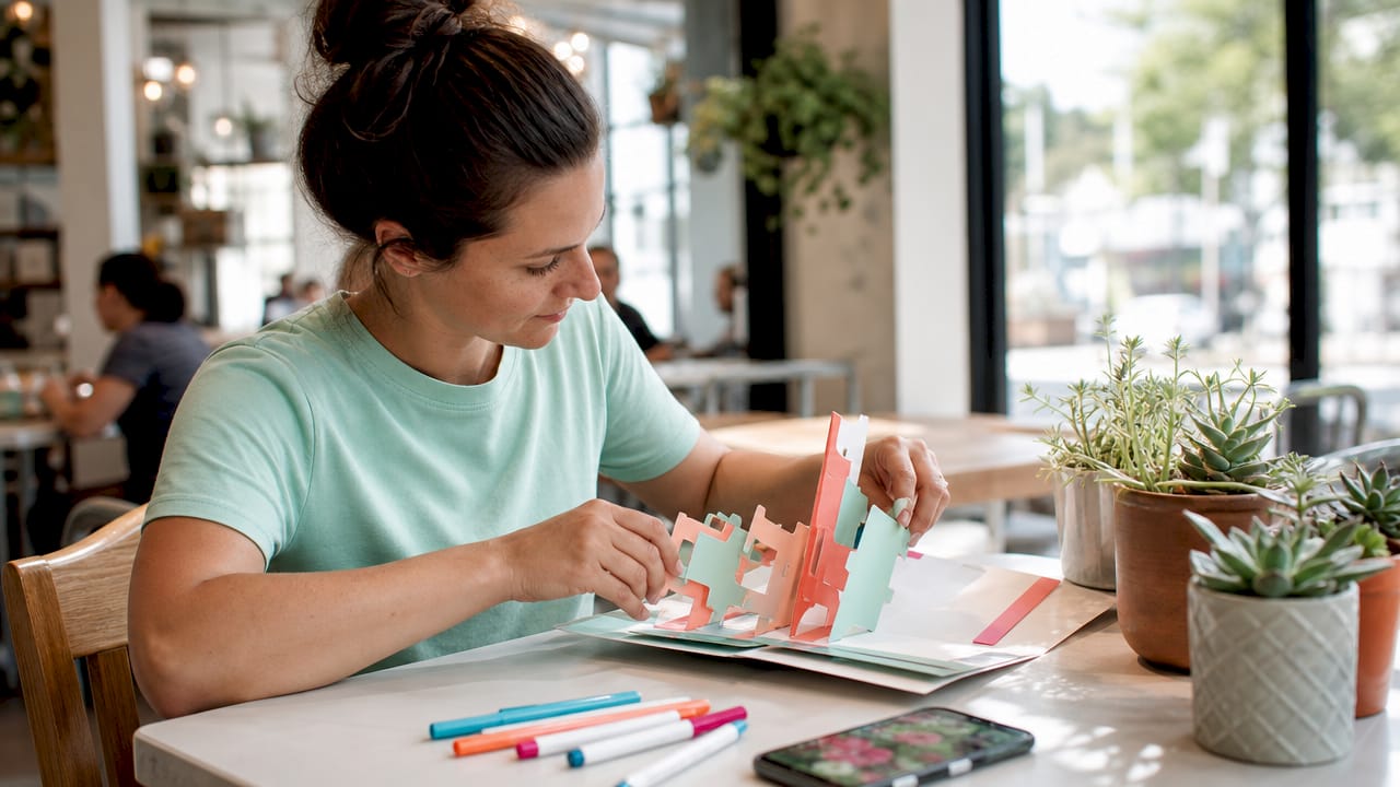 Hands interacting with a pop-up mailer design