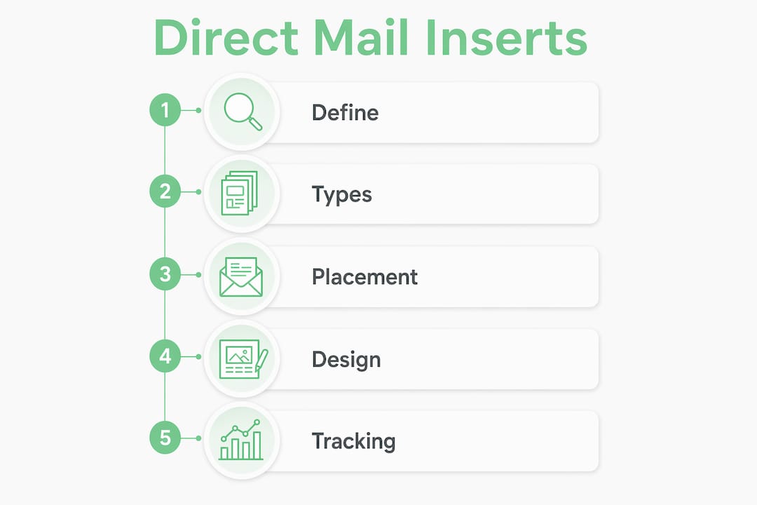 Infographic showing direct mail insert process steps