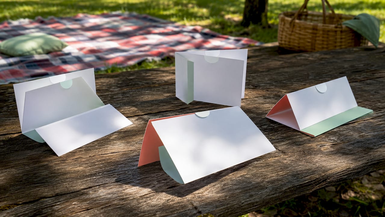 Assorted self-mailer fold style mail pieces arranged flat
