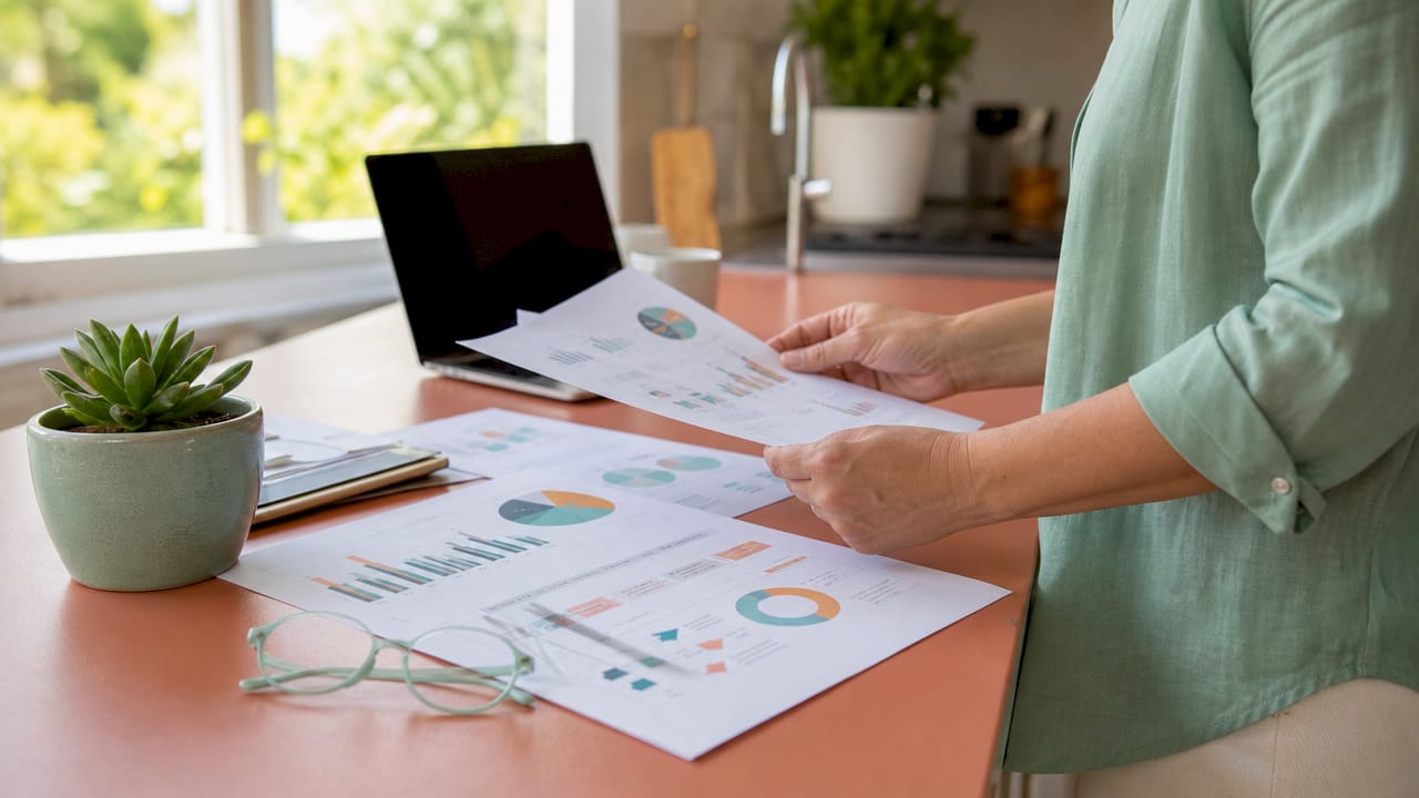 Hands organizing customer data sheets