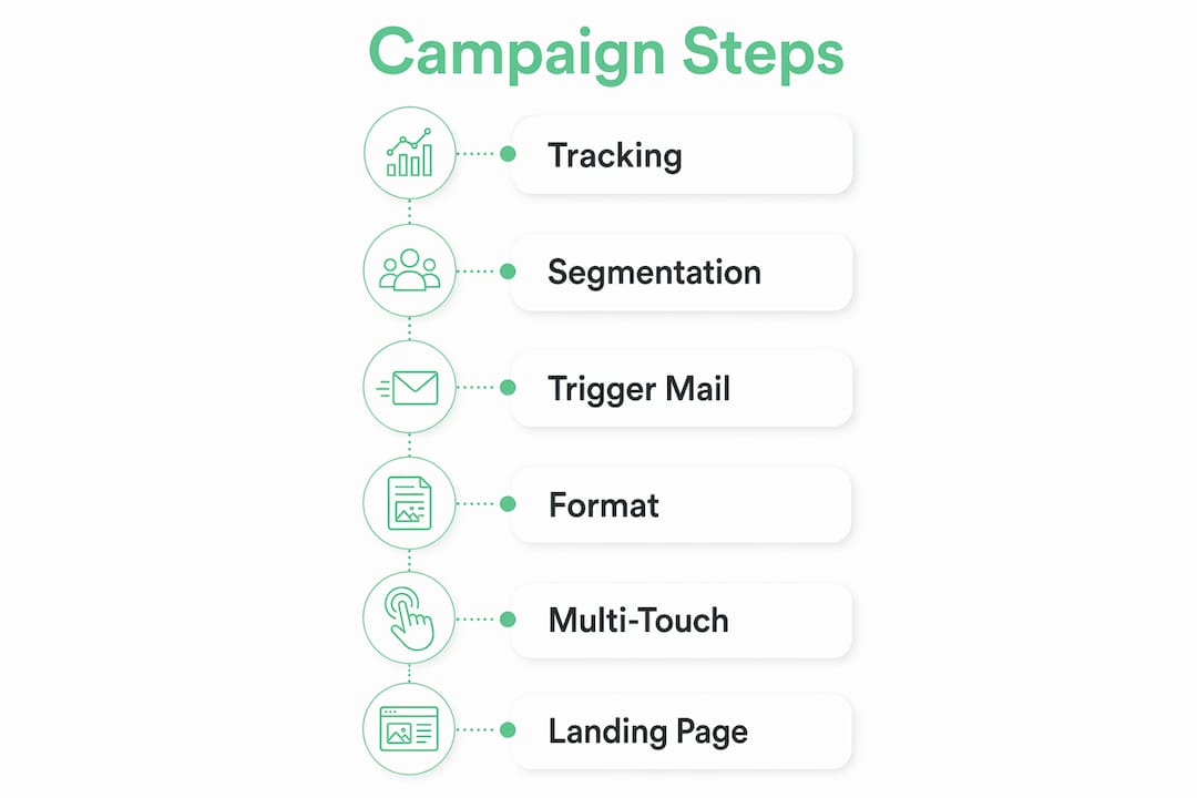 Infographic illustrating direct mail retargeting steps