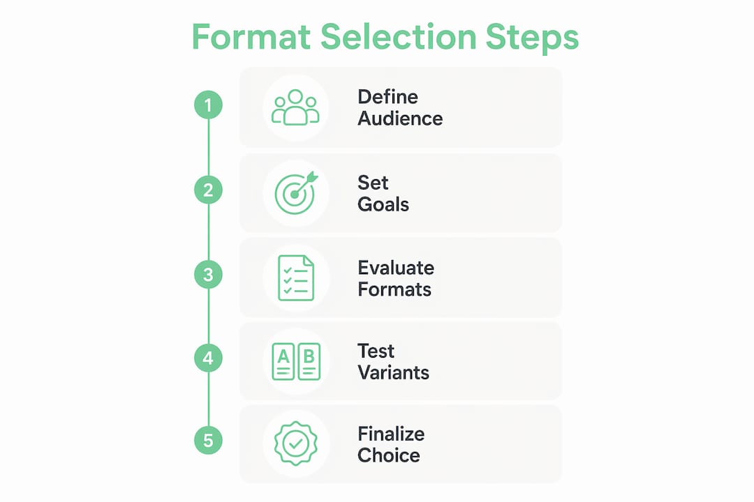 Infographic showing five key steps to select direct mail format