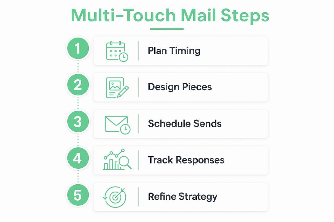 Infographic illustrating multi-touch mail campaign steps