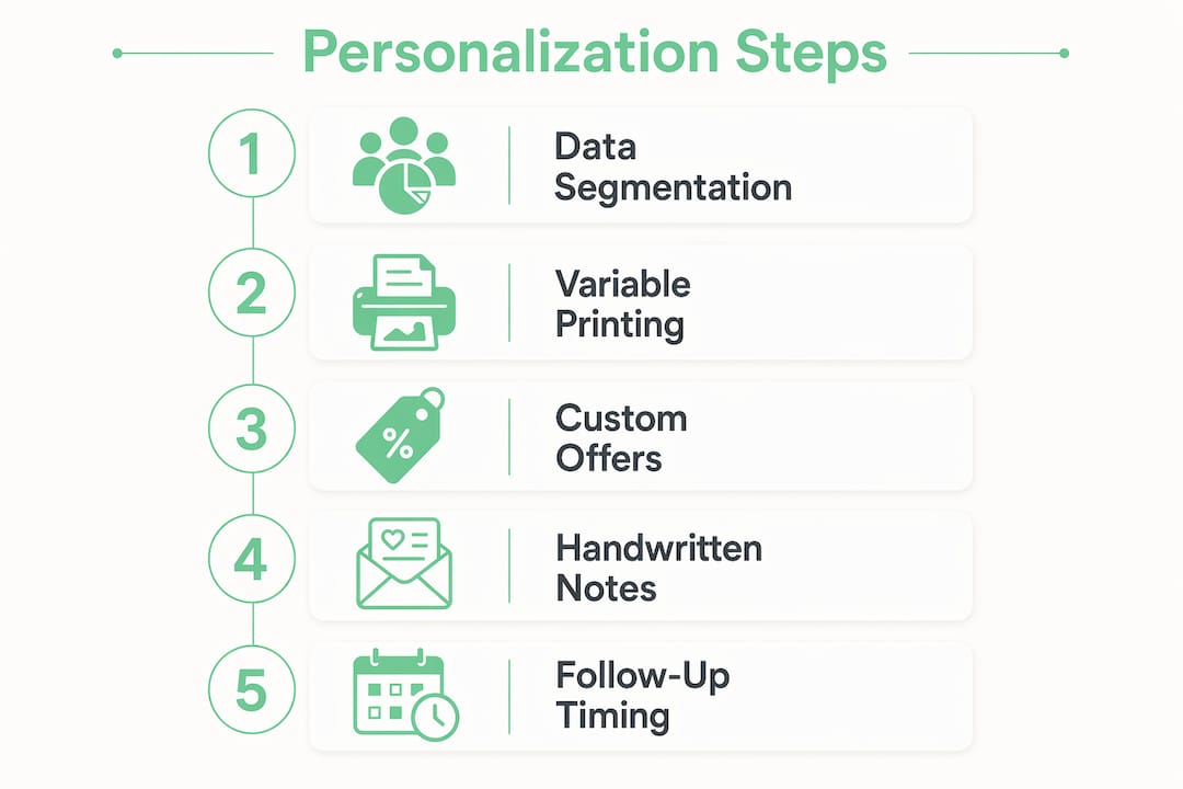 Infographic displaying steps of direct mail personalization