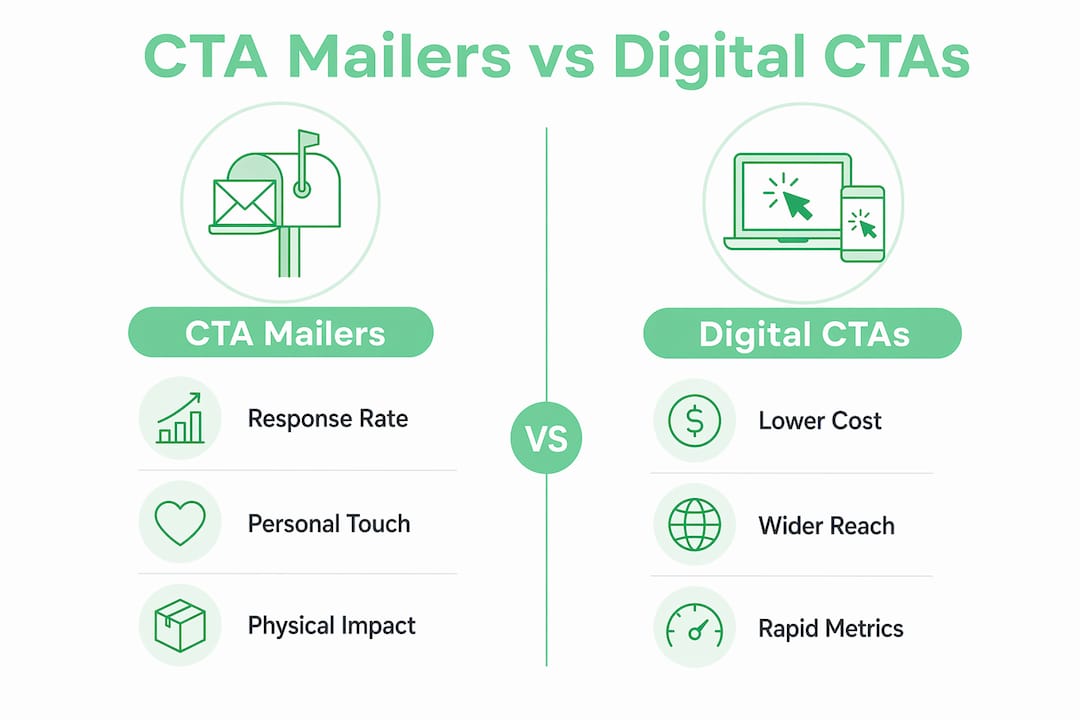 Infographic comparing call to action mailers and digital CTAs