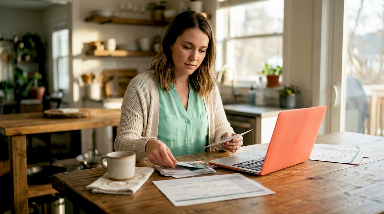 Hands sorting direct mail amidst email campaign planning