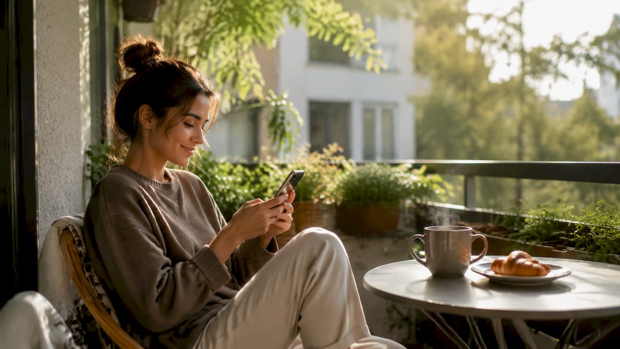 Woman sending short love message on phone