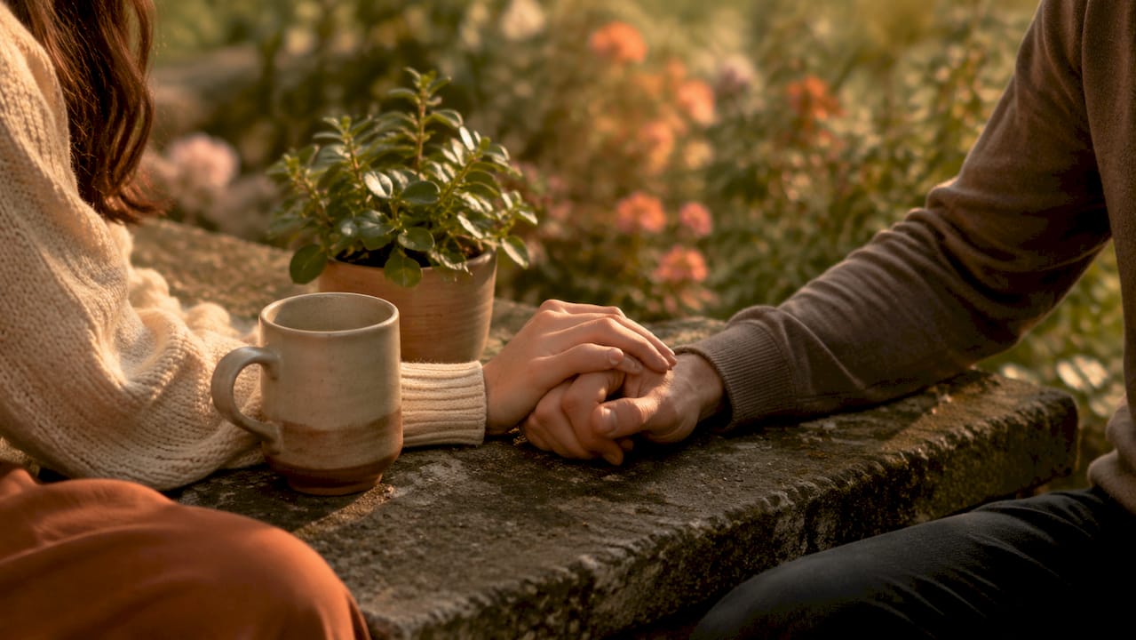 Close-up of couple’s hands showing emotional safety
