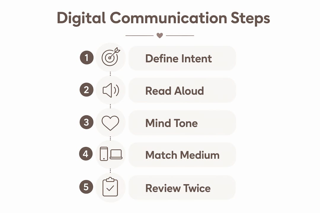 Infographic showing 5 steps for thoughtful digital communication