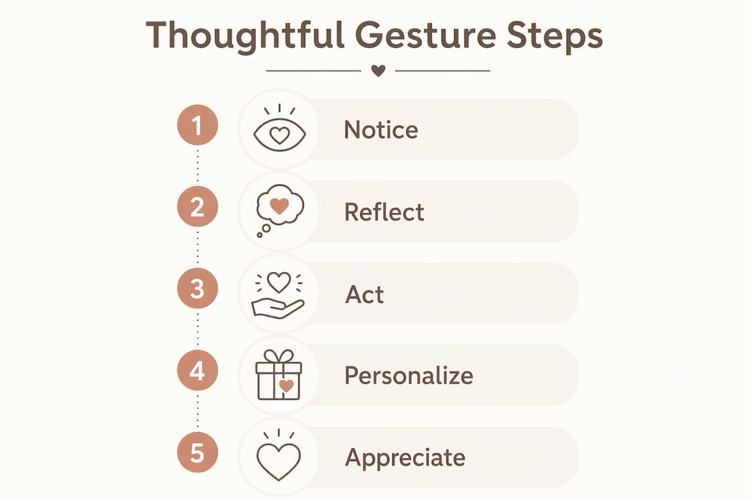 Infographic outlining five steps of a thoughtful gesture