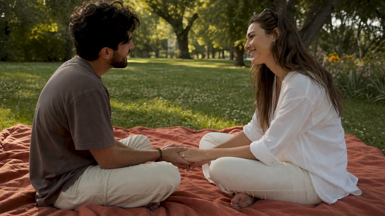 Close-up of couple holding hands gently