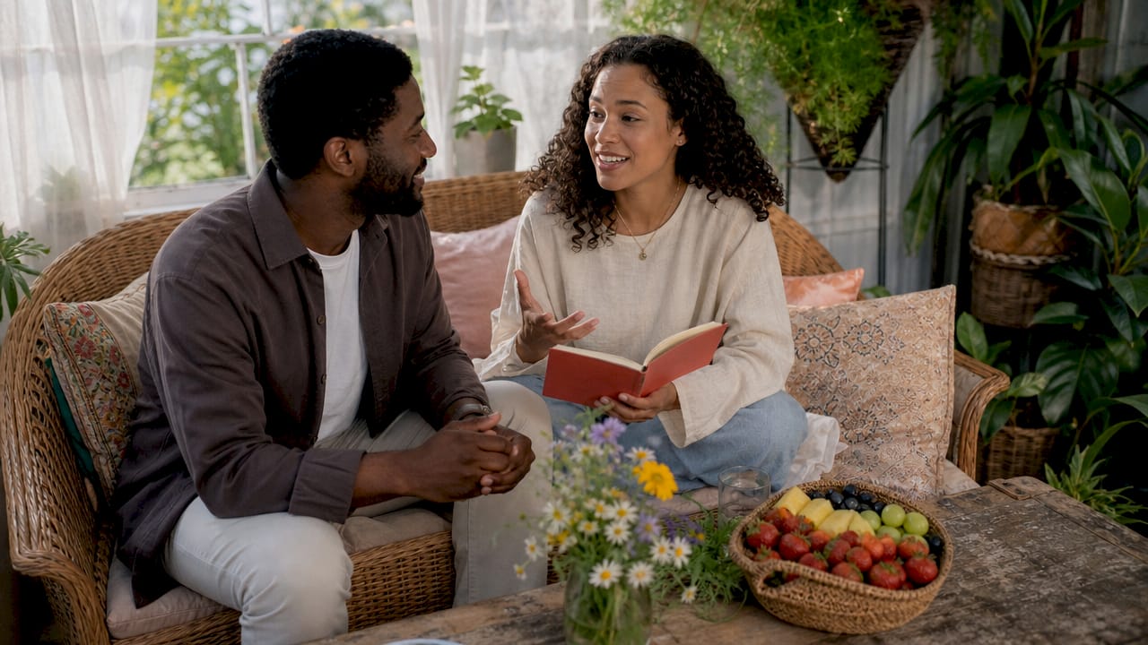 Couple engaging with personalized love tool on tablet