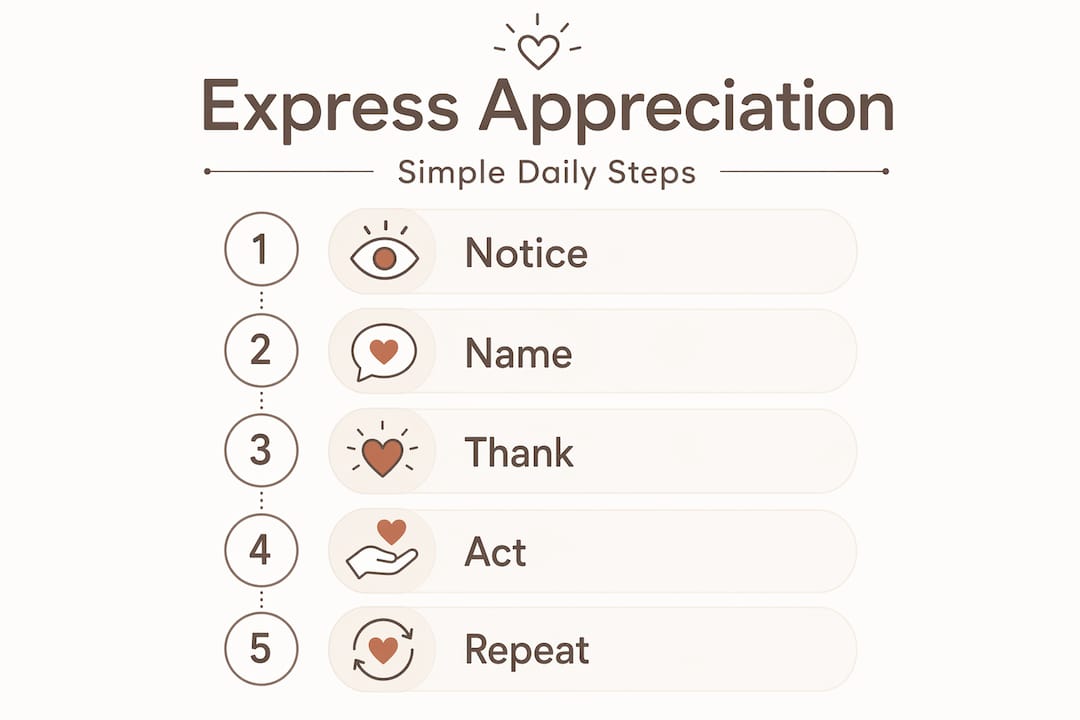 Infographic showing steps to express appreciation simply