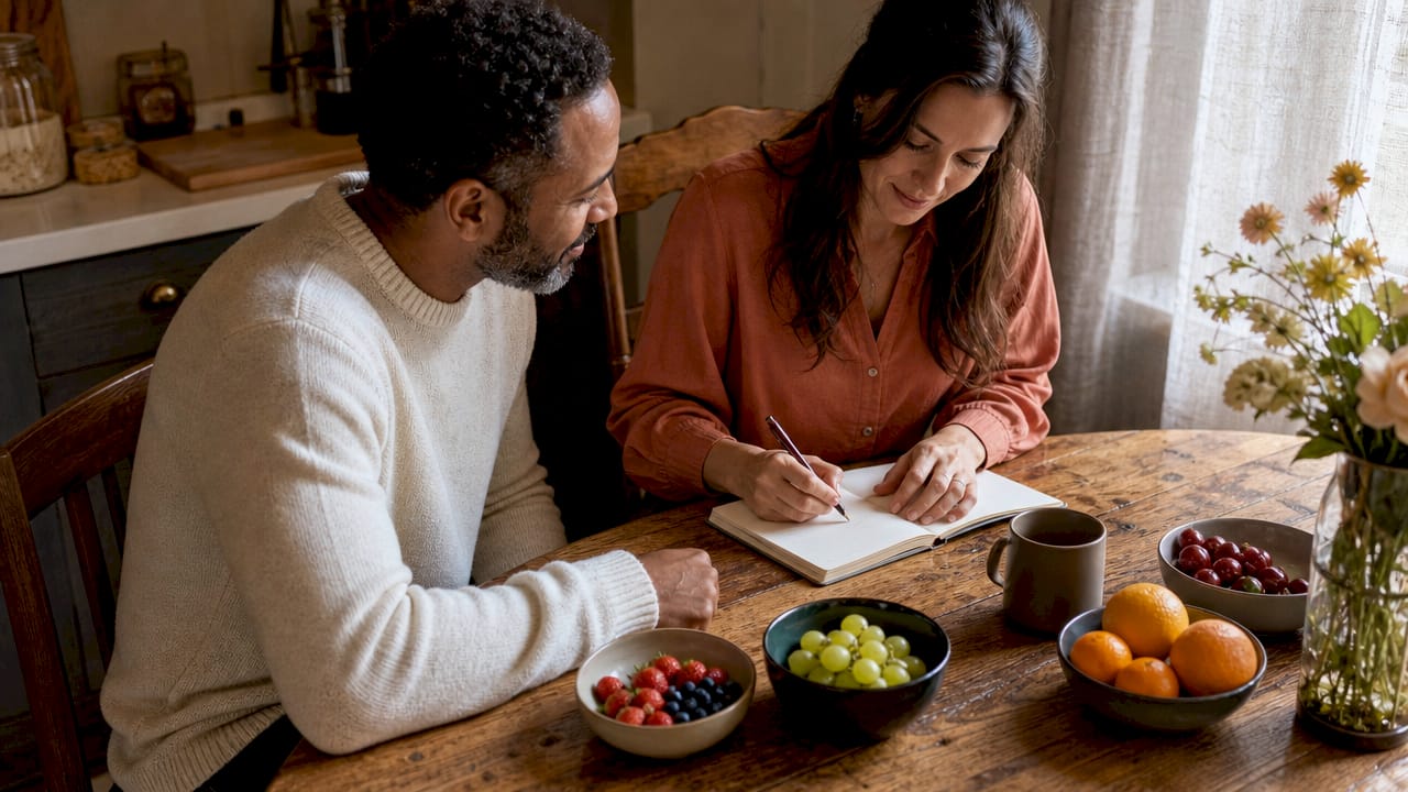 Couple sharing appreciation ritual at home