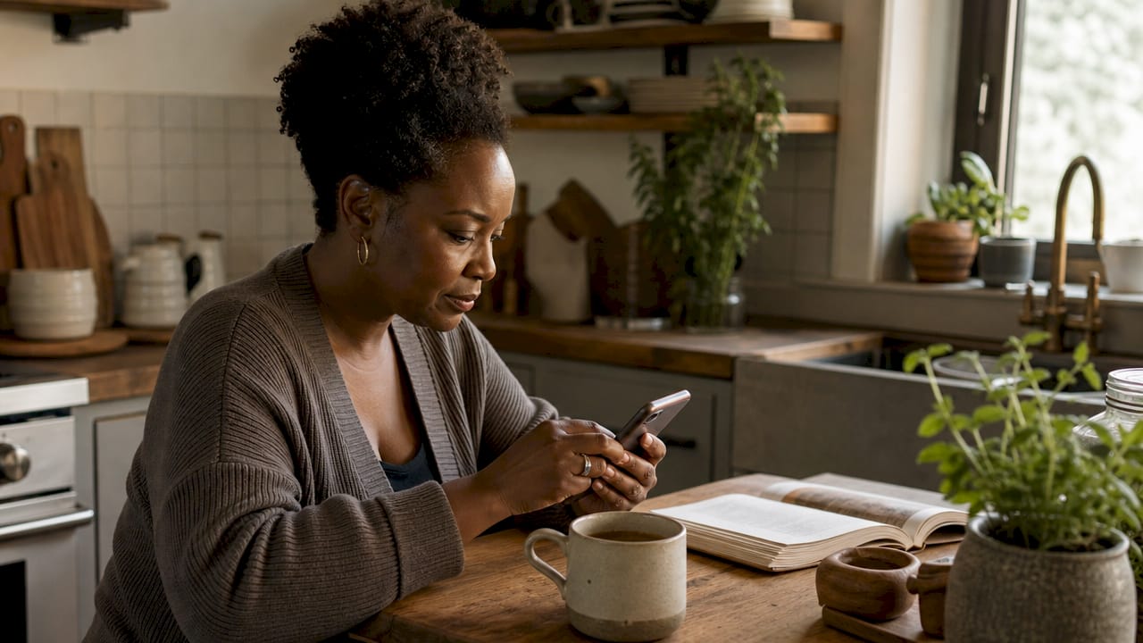 Woman typing personalized morning message at desk