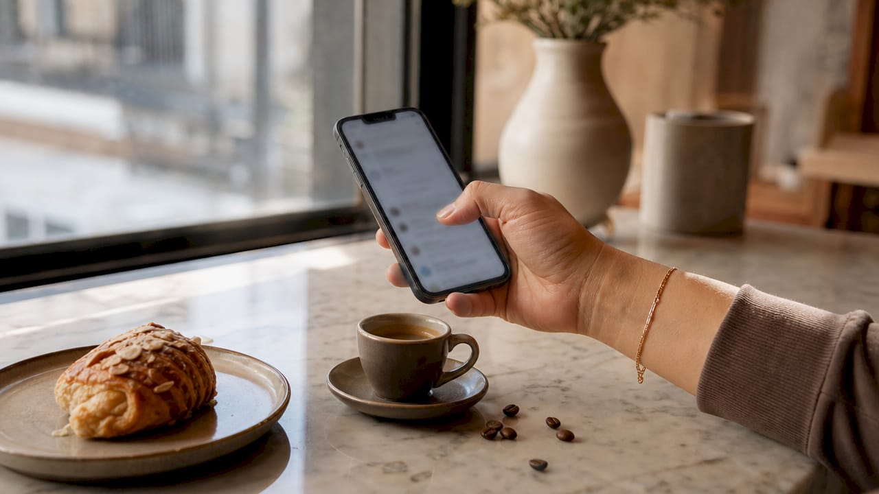 Hand scrolling affectionate text on phone
