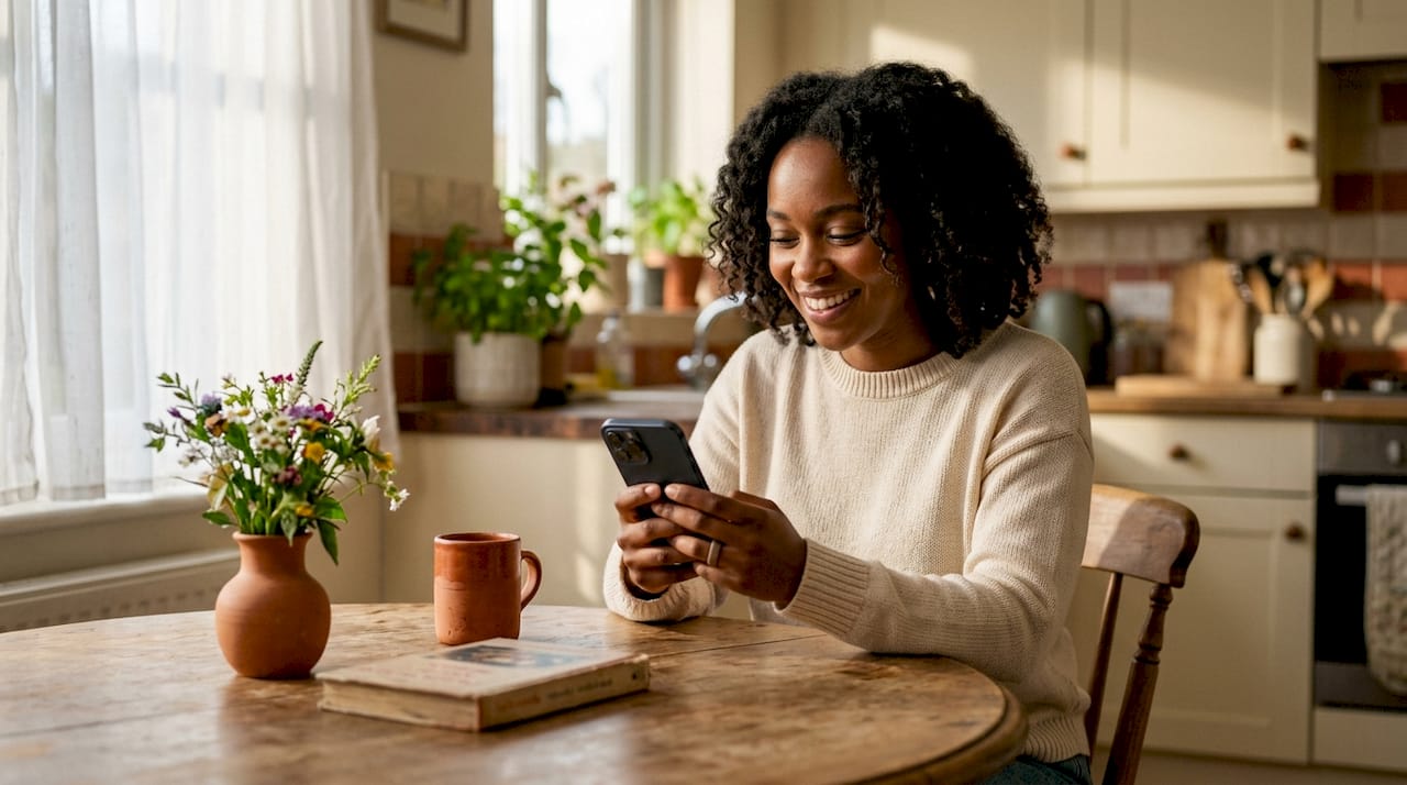 Woman sending a warm spontaneous message on phone