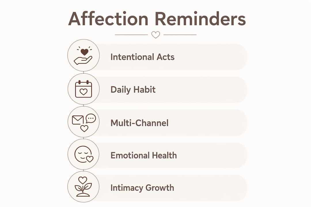 Infographic showing key steps and benefits of affection reminders