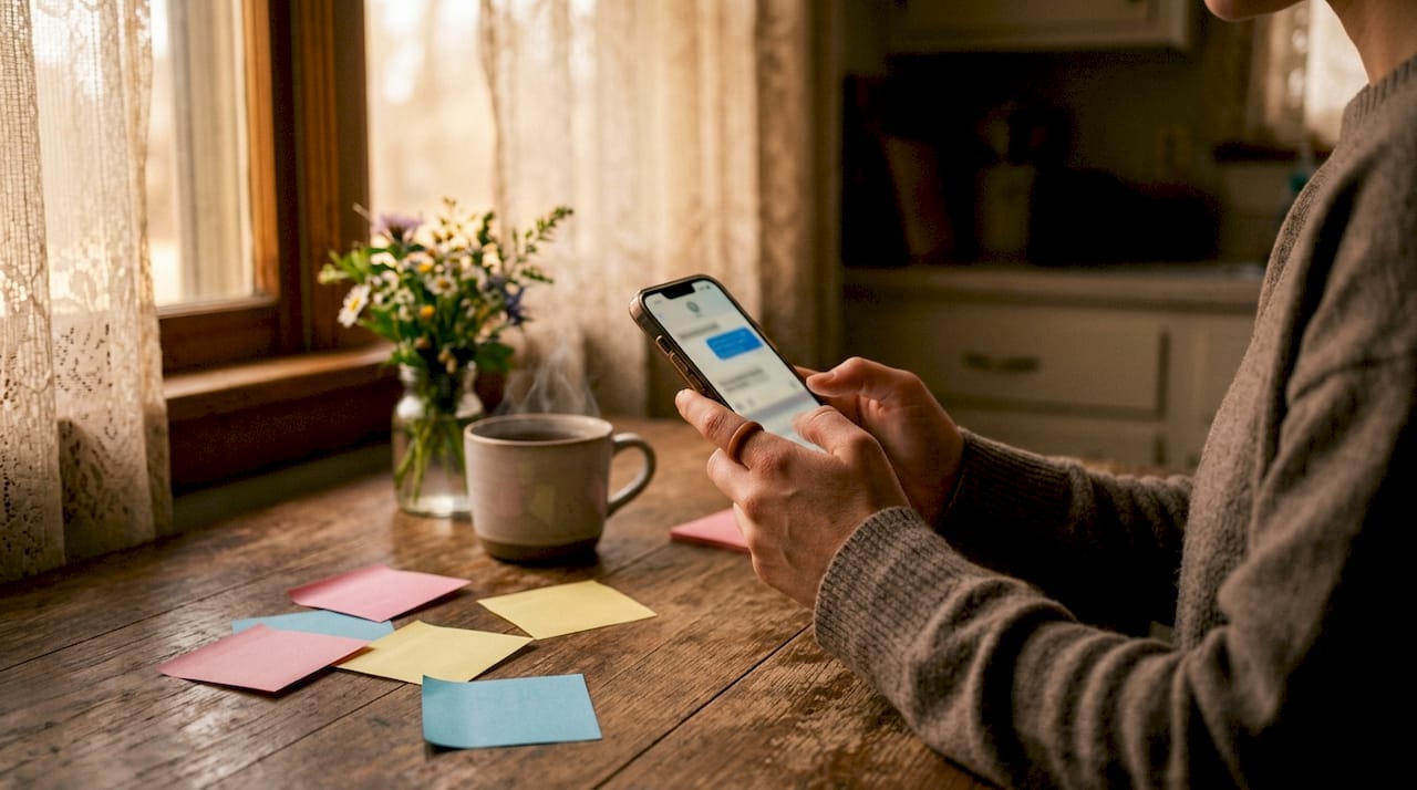 Hands texting quick love message on smartphone