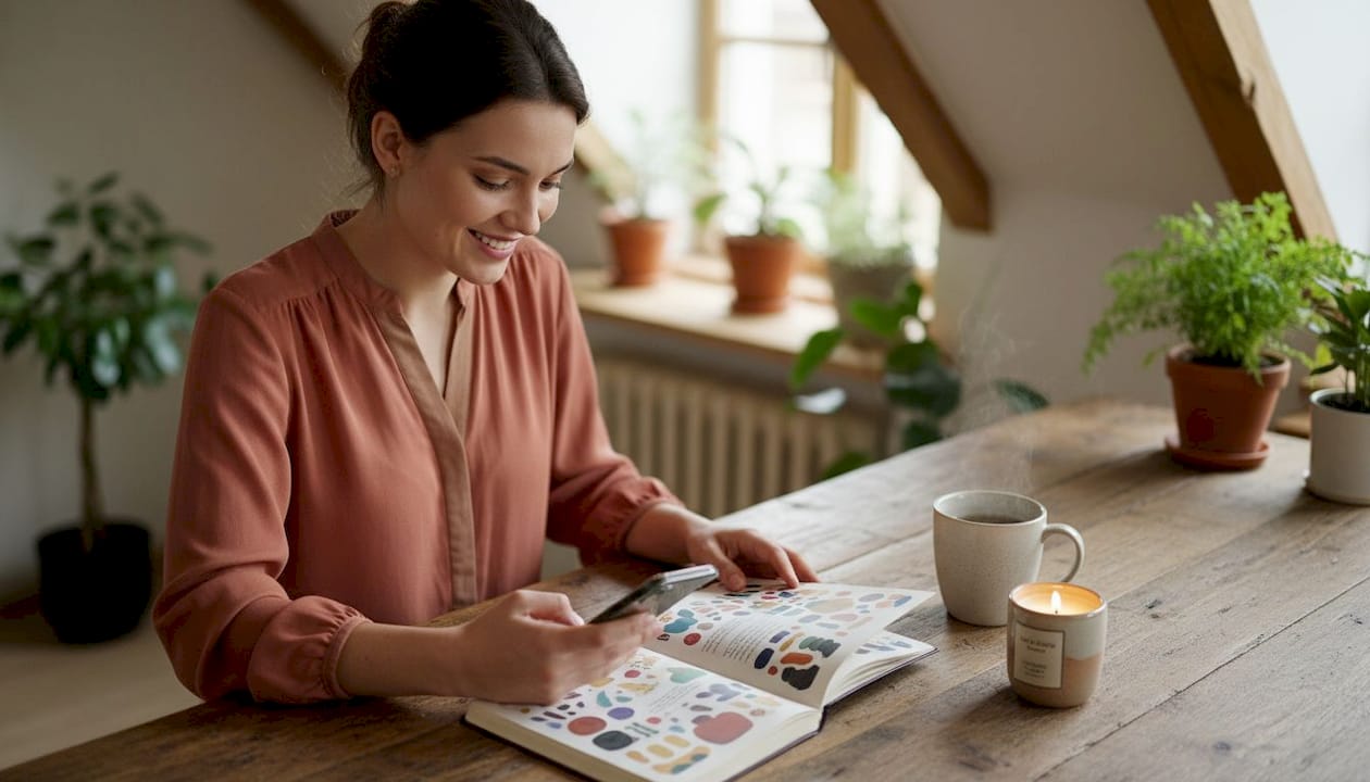 Young woman typing personalized love message