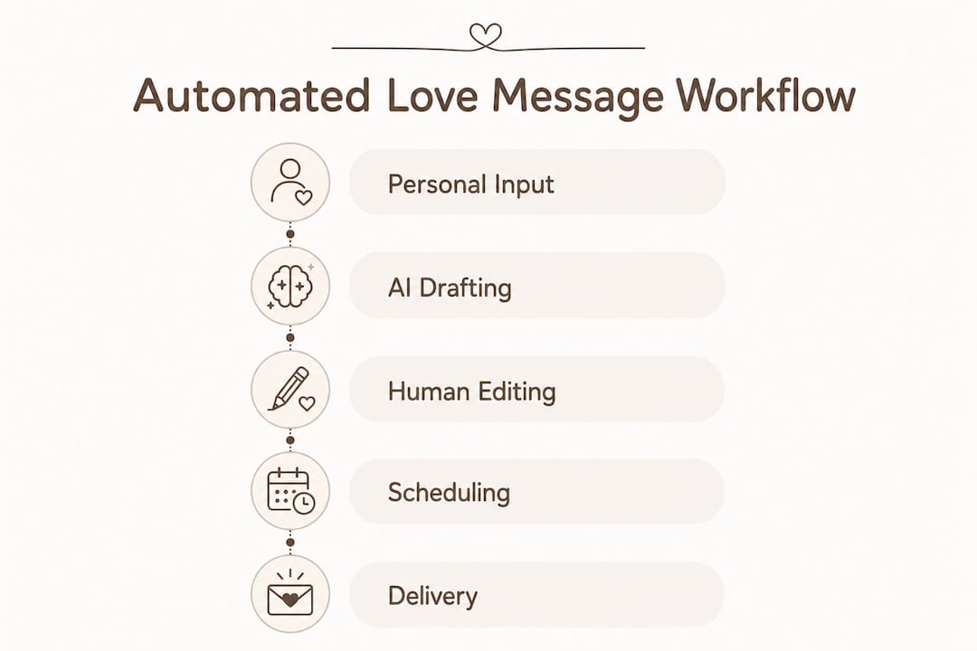 Infographic illustrating automated love message steps