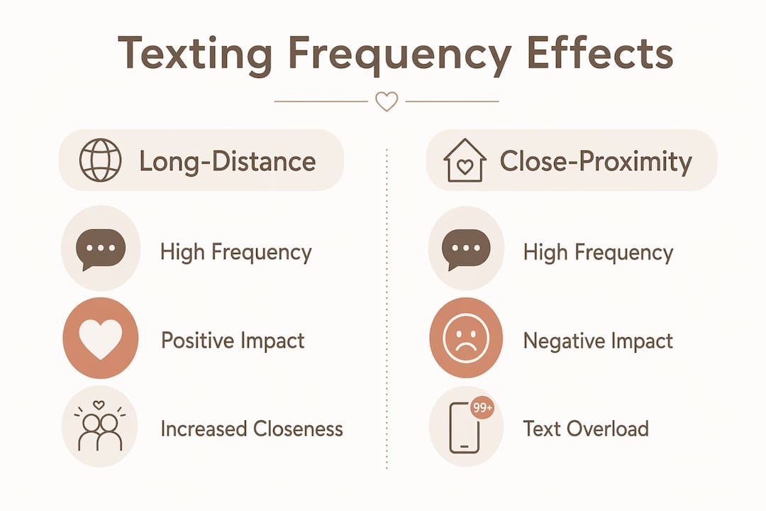 Infographic comparing texting effects on long-distance vs close couples
