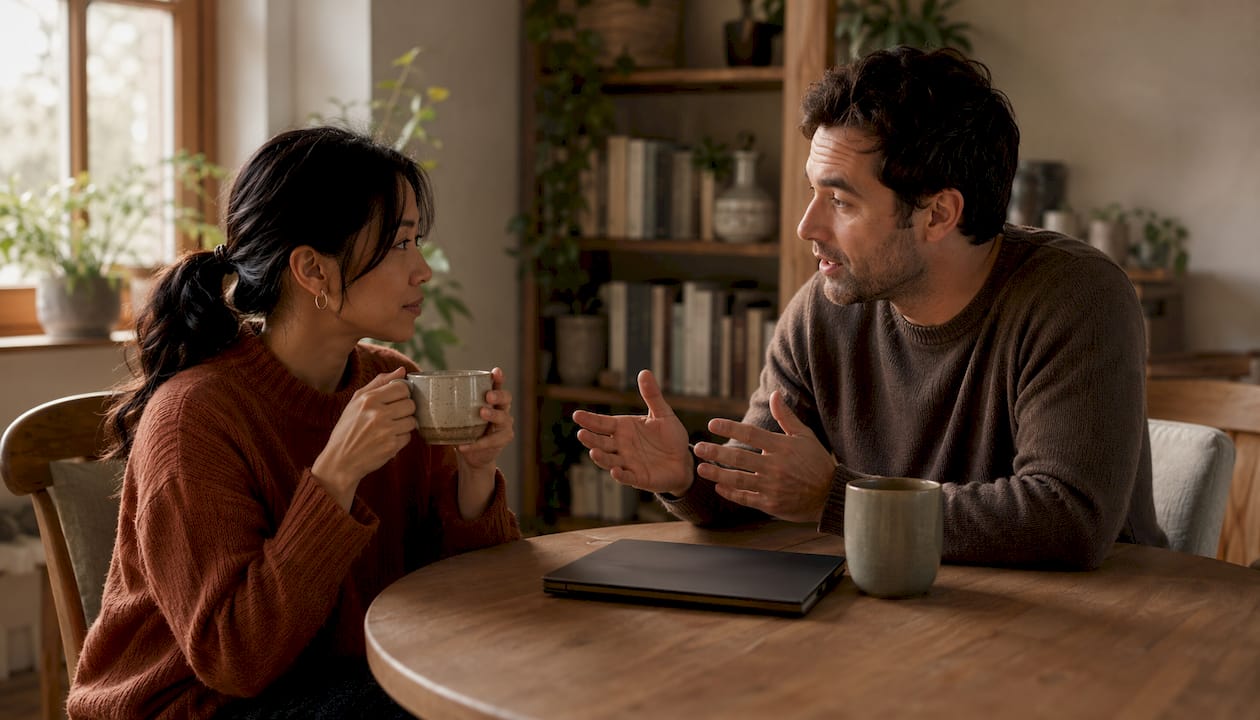 Couple discussing communication in café