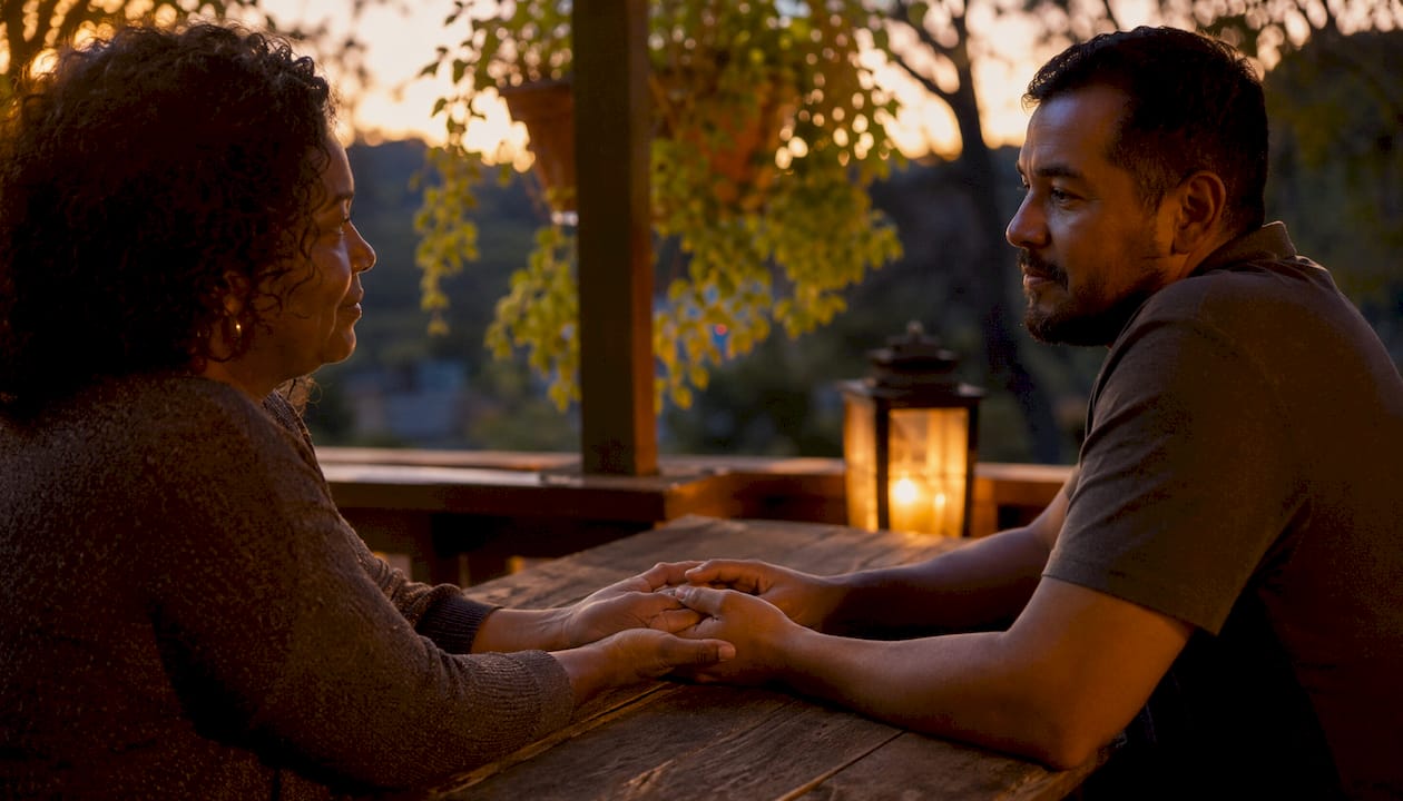 Couple touching hands showing nonverbal cues