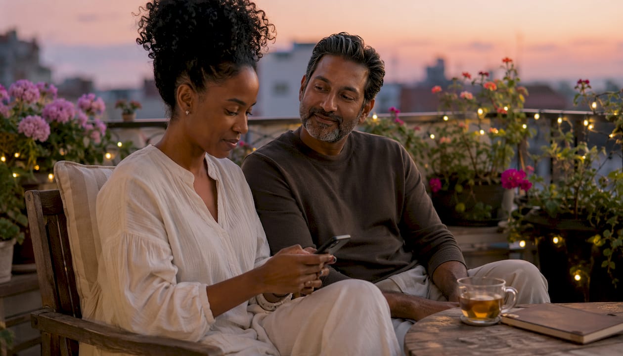 Couple sharing affectionate message on smartphone
