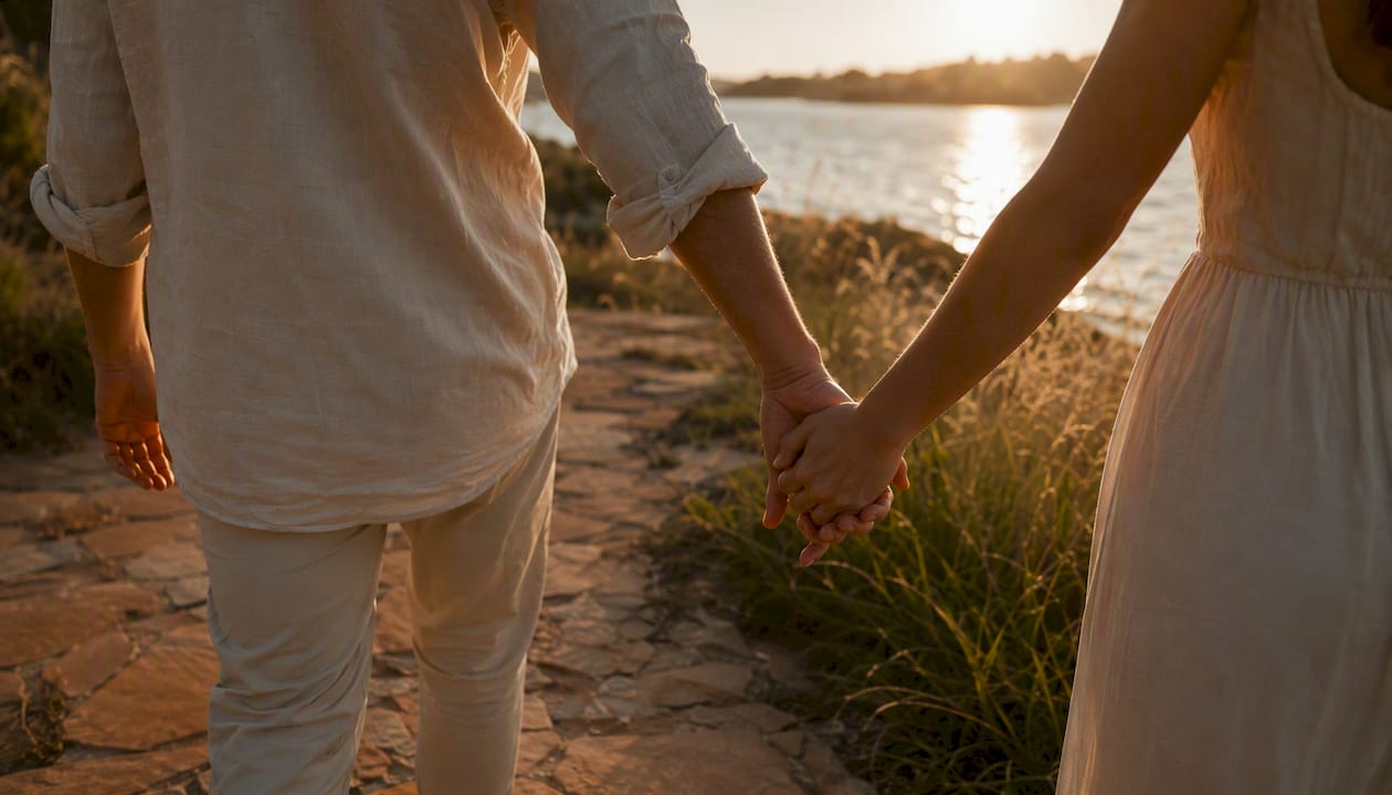 Couple walking side-by-side symbolizing reconnection