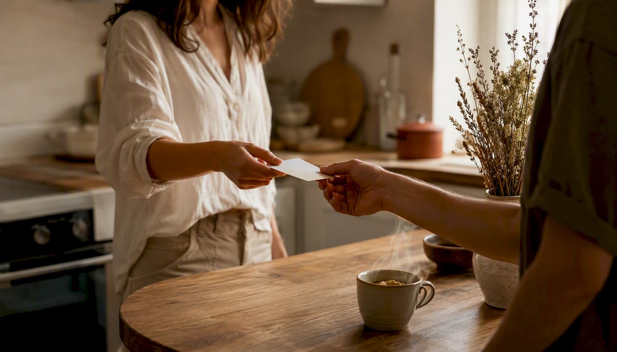 Couple exchanging a small handwritten note