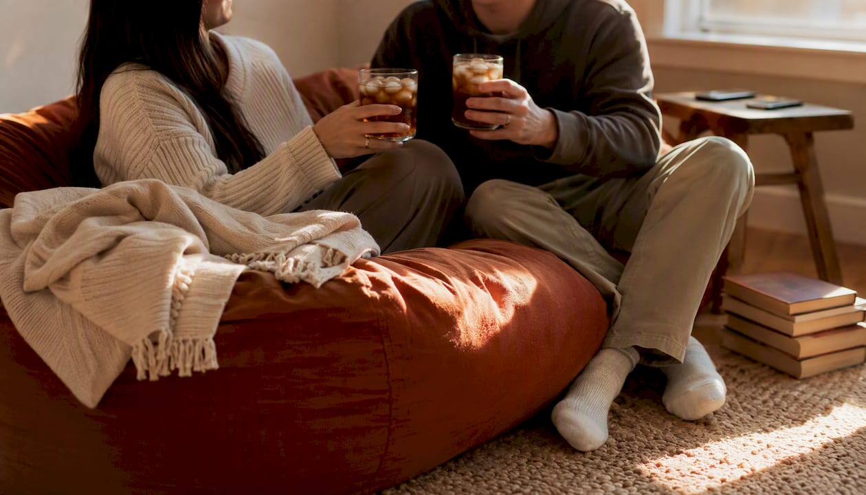 Couple sharing phone-free weekly conversation ritual