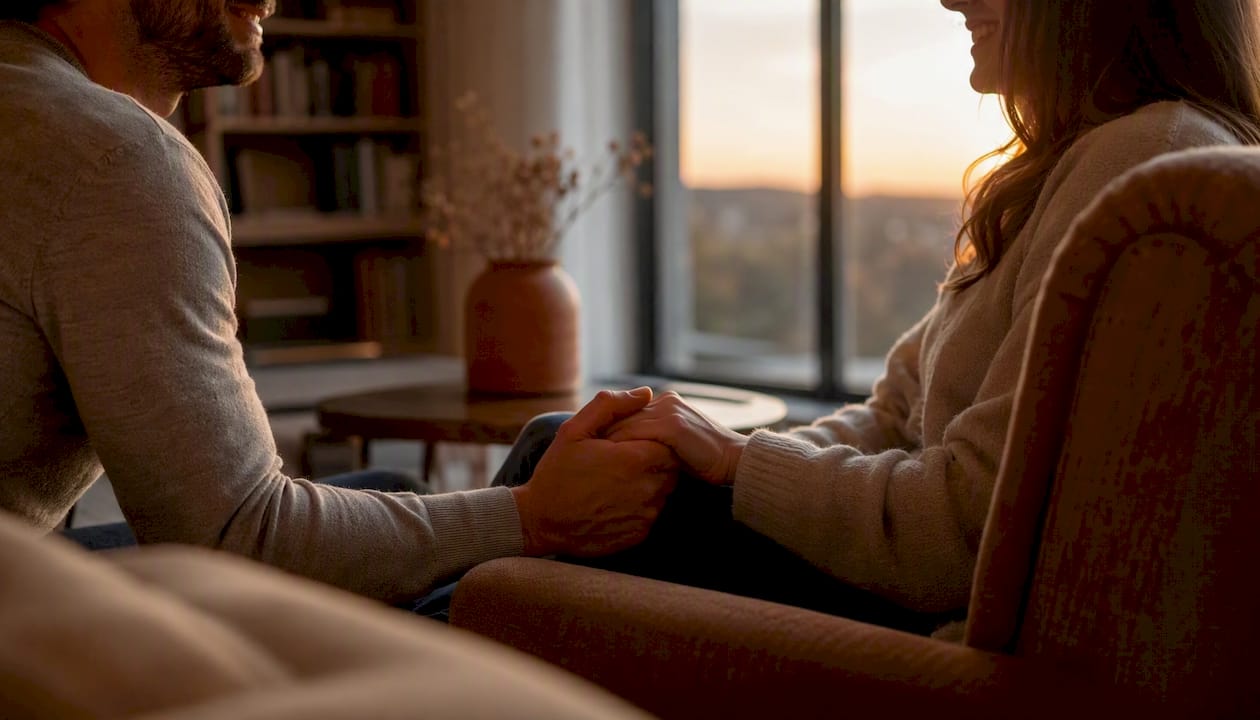 Couple sharing tender morning touch