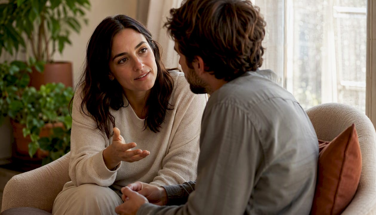 Couple engaged in empathetic conversation