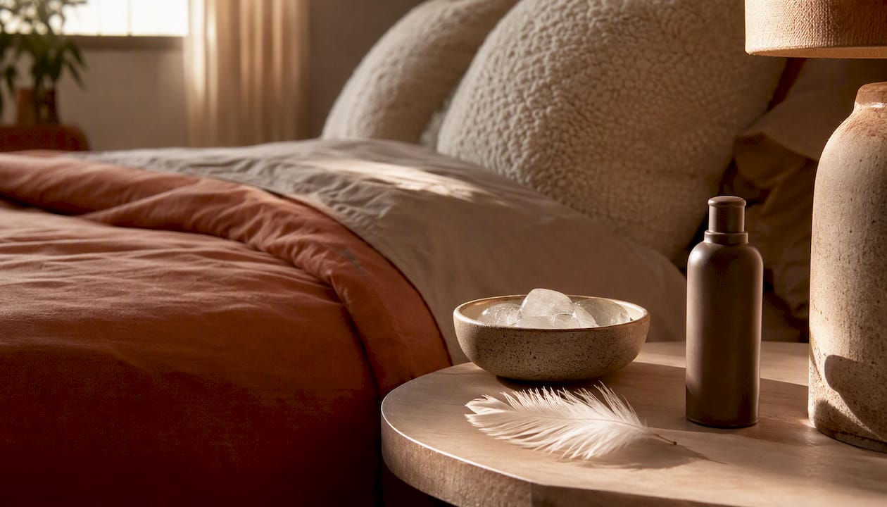 Comfortable bedroom setup with intimacy accessories