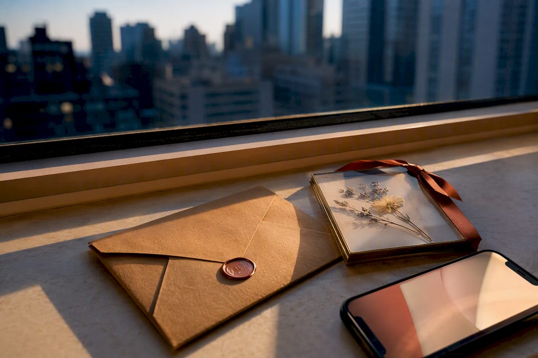 Anniversary letters and digital keepsakes by window