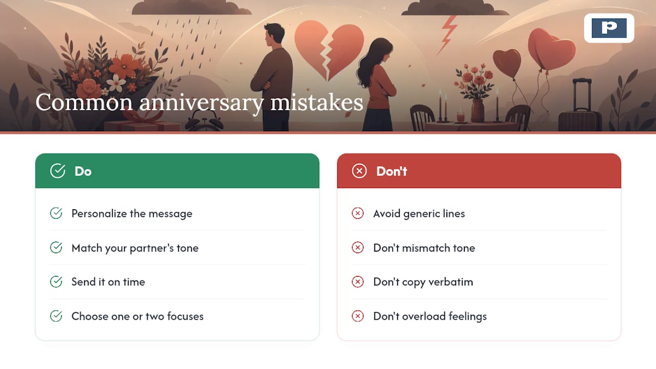 Common Mistakes That Make an Anniversary Text Fall Flat — overview diagram